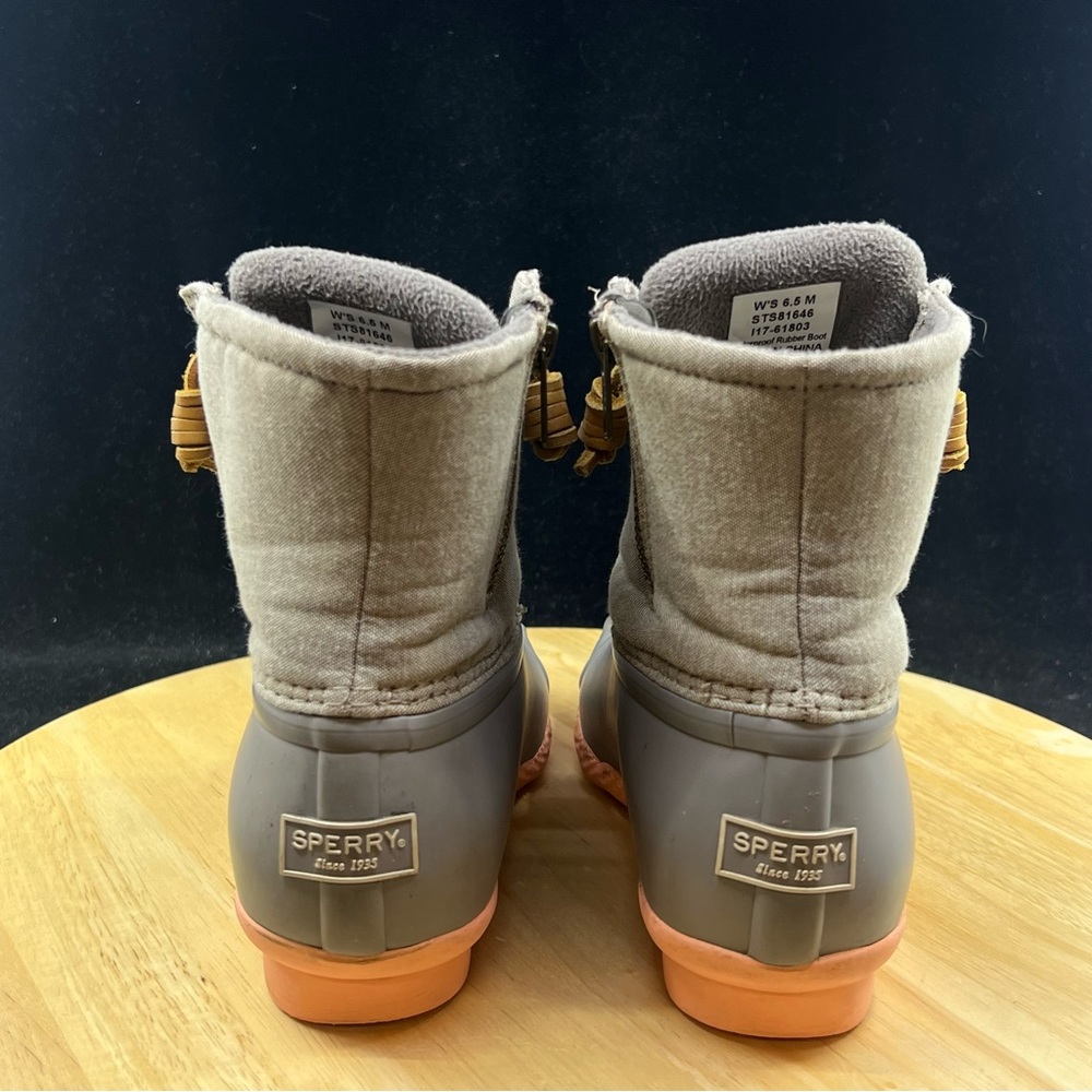 Sperry Top-Sider Khaki Duck Boot Women Saltwater Pop Outsole US Sz 6.5 Pink Sole - Picture 6 of 10